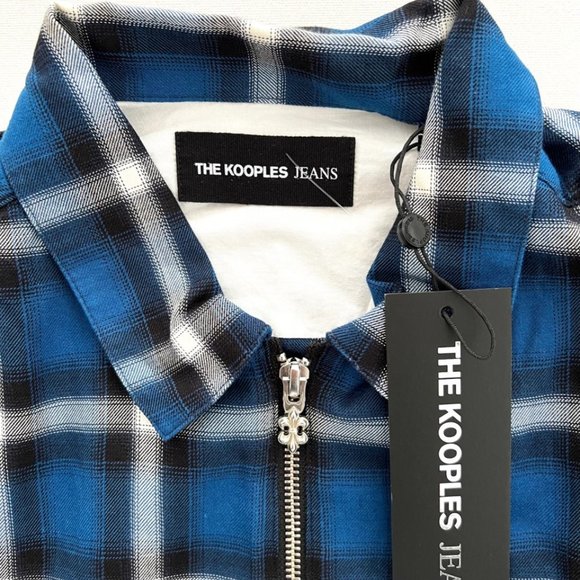 The Kooples Jeans Zip Up Short Sleeve Check Shirt Blue - Picture 3 of 4